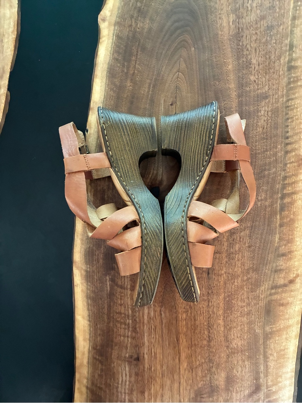 Born Cognac Leather Strappy Wedge Sandals - Picture 4 of 4